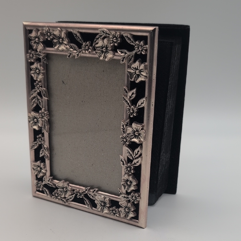 Floral Embossed Photo Album Black Velvet And Metal Floral Accent Design